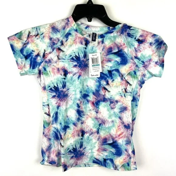 Splendid Girl’s Two Piece Blue Tie Dye Short Sleeve Rashguard Set Size 16